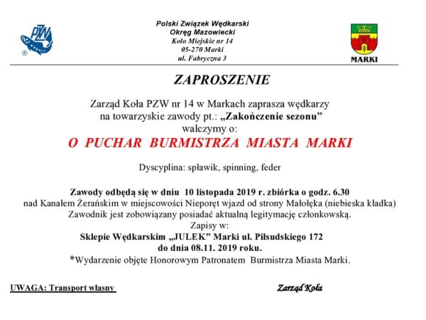 Zawody Towarzyskie pt "Zakończenie sezonu" o Puchar Burmistrza Miasta Marki
